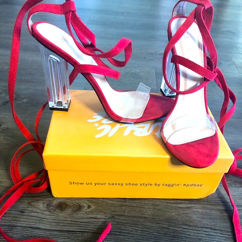 PUBLIC DESIRE Red Strap-Up Heeled Sandals